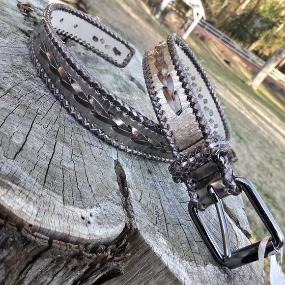 Genuine Leather Vintage Belt Metallic Woven Braid main image 9